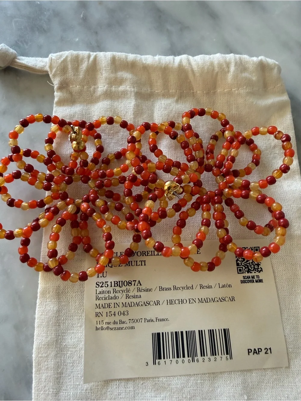 Juliette Earrings - Orange Beaded Statement Hoops